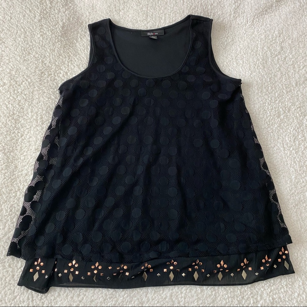 Style & Co || black crew neck polka dot top